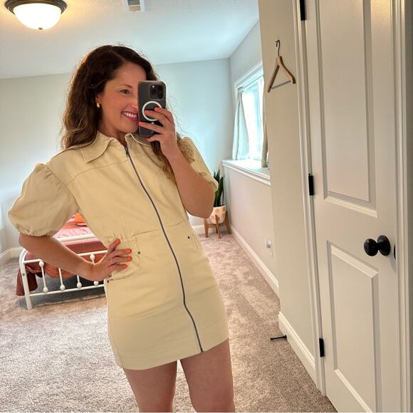 C/MEO Cream Denim Zipper Front Mini Dress Small - Picture 6 of 14